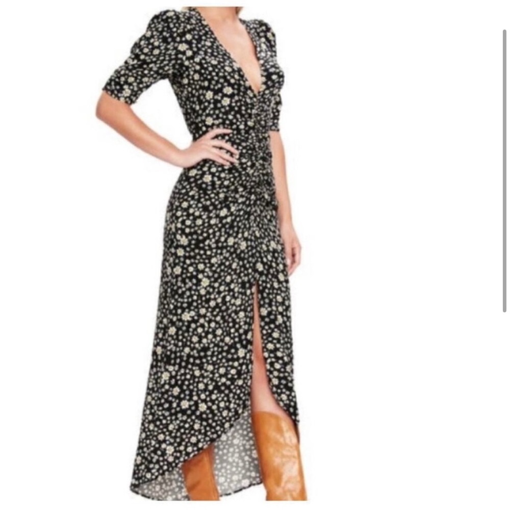 Afrm Floral Black Dress with White and Yellow Daisies